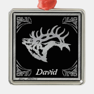 CLASSY SILVER BULL ELK SILHOUETTE METAL ORNAMENT