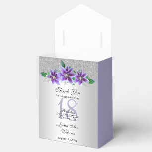 Classy Silver & Clematis Flowers 18th Birthday Favour Box