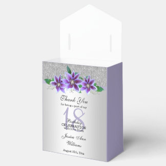 Classy Silver & Clematis Flowers 18th Birthday Favour Box