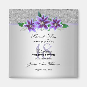 Classy Silver & Clematis Flowers 18th Birthday   Magnet