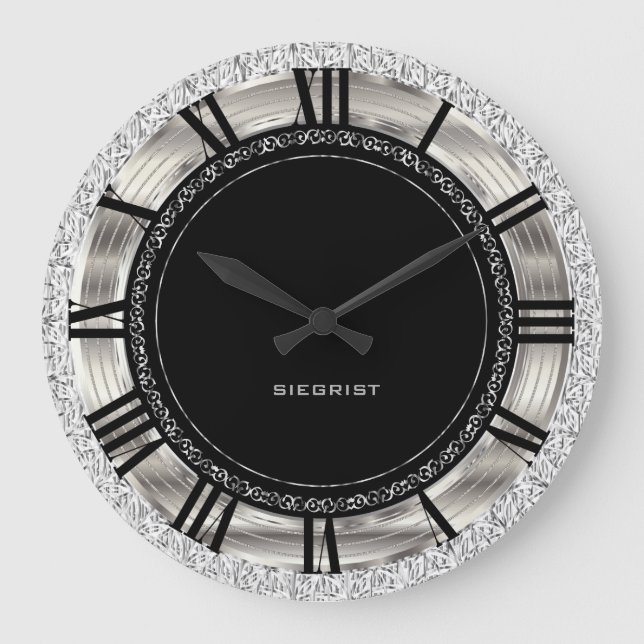 Classy Silver Design Large Clock (Front)