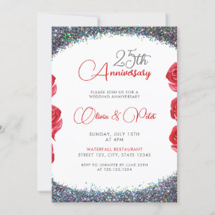 Classy Silver Glitter 25th Wedding Anniversary Invitation