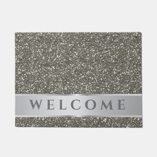Classy Silver Glitter Look Grey Welcome   Doormat