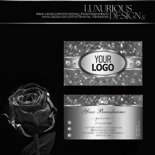 Classy Silver Glitter Sparkle Diamonds and Logo Business Card