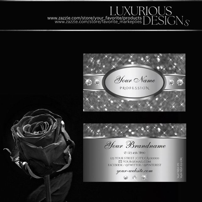 Classy Silver Glitter Sparkle Diamonds Decorative Business Card (Creator Uploaded)