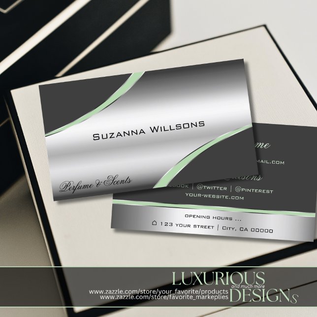 Classy Silver Grey Curved Decor Lines Shimmering  Business Card (Creator Uploaded)