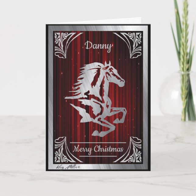 Classy Silver Horse Silhouette Holiday Card (Front)