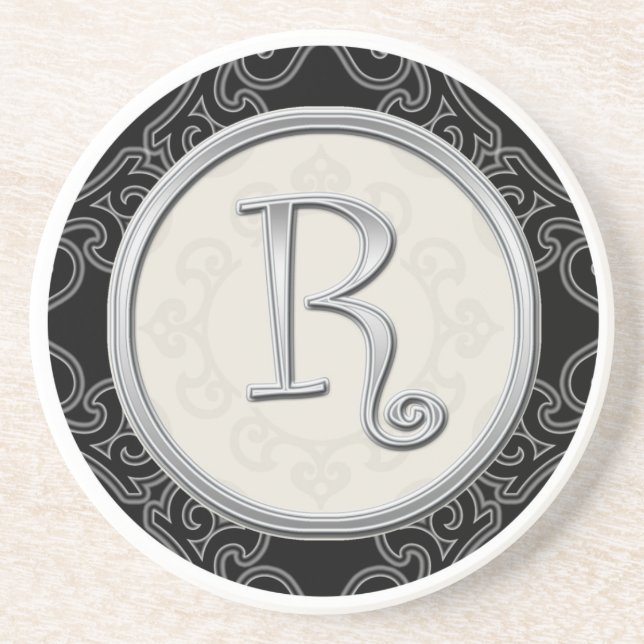 Classy Silver Monogram Initial Coaster (Front)