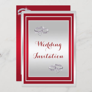 Classy Silver & Red, Diamond Wedding Rings Wedding Invitation