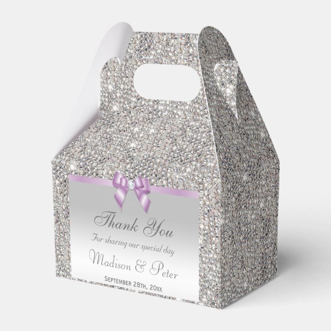 Classy Silver Sequins Lilac Bow Diamond Favour Box (Front Side)