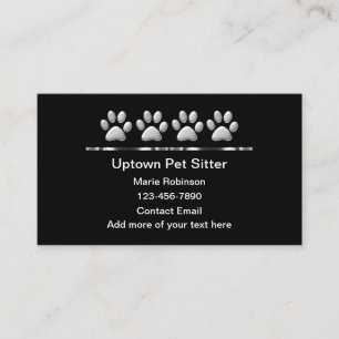 Classy Silver Tone Pet Paws Pet Sitter Business Card