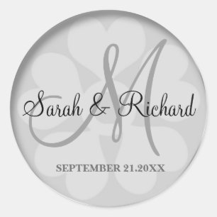 Classy Silver Wedding Monogram Bride And Groom Classic Round Sticker