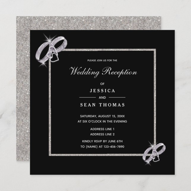 Classy Silver Wedding Rings Wedding Reception Invitation (Front/Back)