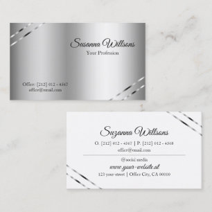 Classy Silver with Shimmery Lines Modern Elegant Business Card