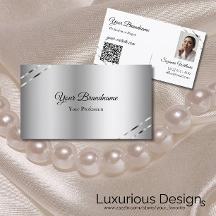 Classy Silver with Shimmery Lines Photo QR Code Business Card