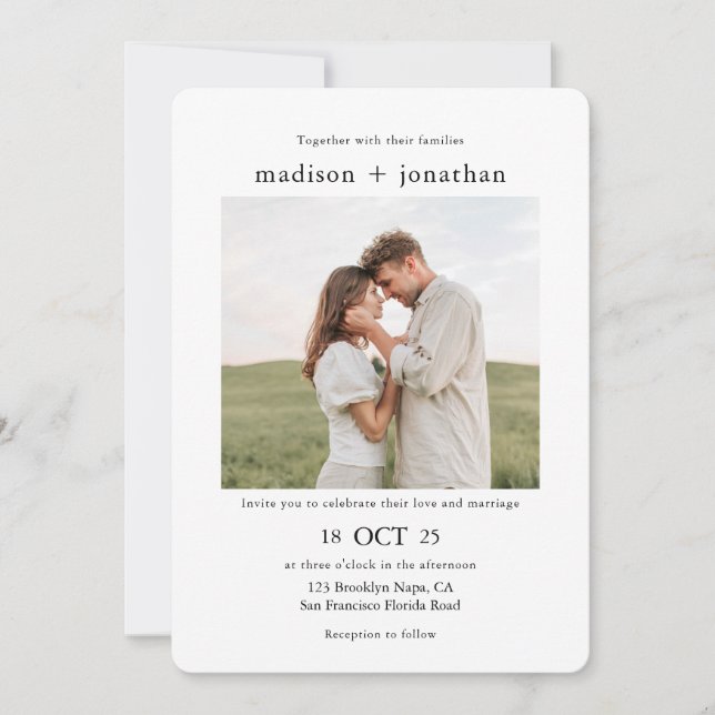 Classy Simple 2 Photo Wedding Rounded Invitation (Front)