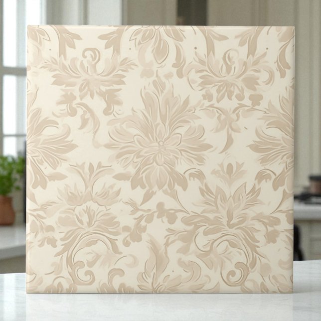 Classy Simple Floral Damask Soft Beige Ceramic Tile (Creator Uploaded)