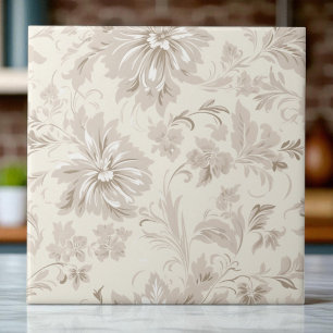 Classy Simple Floral Soft Beige Ceramic Tile