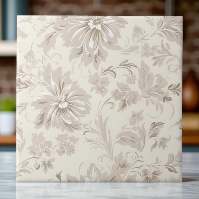 Classy Simple Floral Soft Beige Ceramic Tile (Creator Uploaded)
