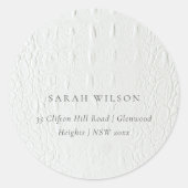 Classy Simple Ivory White Leather Texture Address Classic Round Sticker (Front)