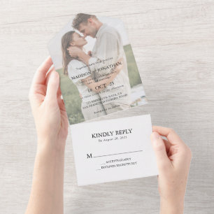 Classy Simple Photo Heart Script Wedding All In One Invitation