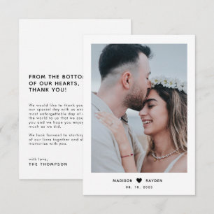 Classy Simple Photo Script with Heart Wedding Thank You Card