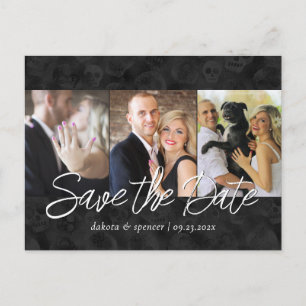 Classy Skulls   Halloween 3 Photo Save the Date Announcement Postcard
