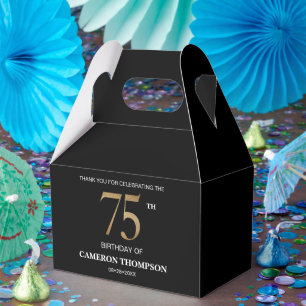 Classy Sleek Black Gold 75th birthday Favour Box