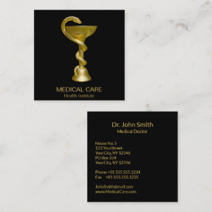Classy Snake Bowl Hygieia Medical Gold Caduceus Square Business Card