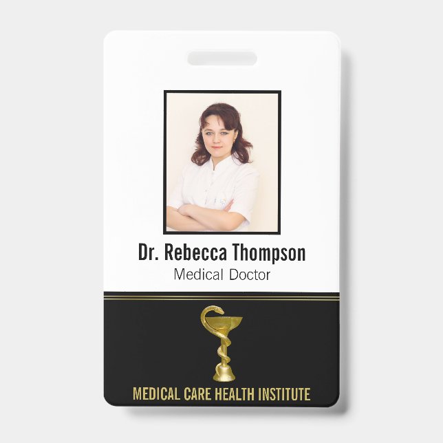 Classy Snake Medical Bowl Hygieia Gold Photo ID Badge (Front)