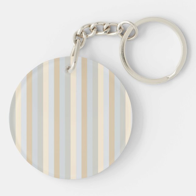 Classy Soft Colored Greys Vertical Stripes Key Ring (Back)