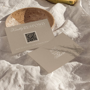 Classy Soft Taupe Old Money QR Fancy Code Wedding RSVP Card