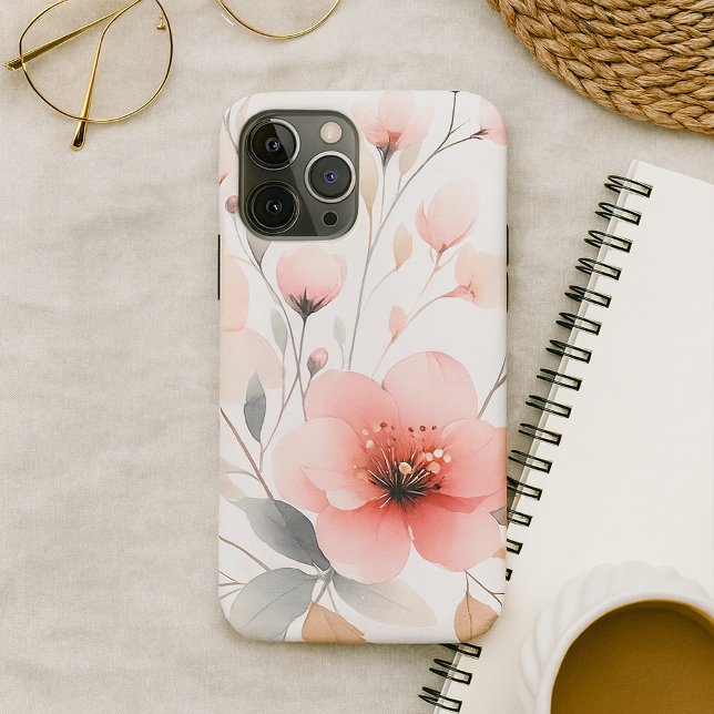 Classy Sophisticated Delicate Watercolor Flowers iPhone Case (Creator Uploaded)