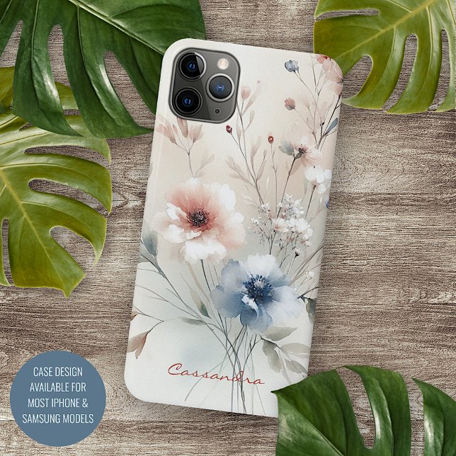 Classy Sophisticated Delicate Watercolor Flowers iPhone Case (Creator Uploaded)
