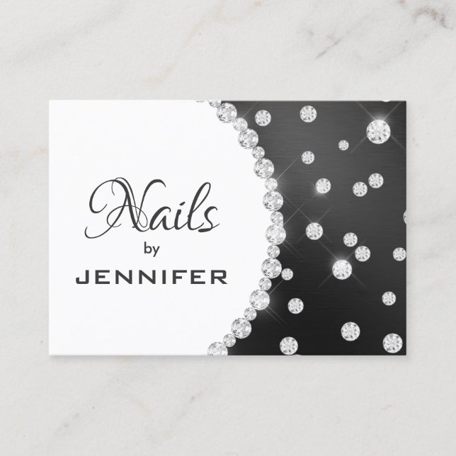 Classy Sparkly Diamonds Elegant Black and white  Business Card (Front)