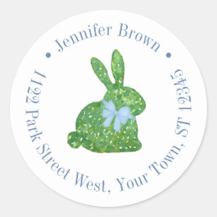 Classy Spring Bunny Baby Boy Shower Return Address Classic Round Sticker