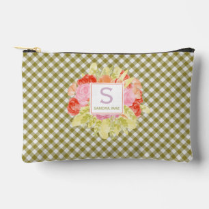 Classy Spring Green Check Pattern Cosmetic Makeup Accessory Pouch