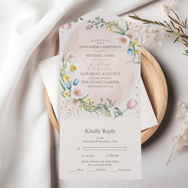 Classy Spring Wildflower Meadow Garden Wedding All In One Invitation (Creator Uploaded)