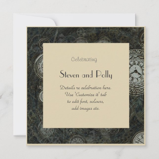 Classy Steampunk themed invitations - clock faces (Front)