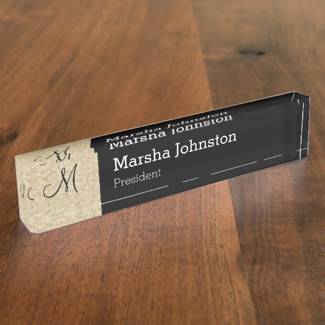Classy Stone Look Modern Monogram Nameplate (Side)