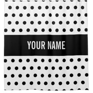 Classy Striped Custom Name Black & White Polka Dot Shower Curtain