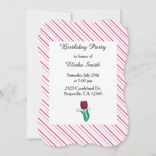 Classy Stripes and Tulip Birthday Invitation