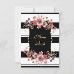 Classy Stripes Floral Watercolor Menu RSVP