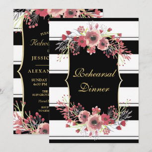 Classy Stripes Floral Watercolor Rehearsal Dinner Invitation