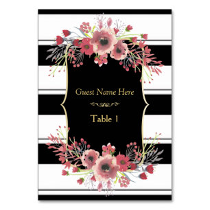 Classy Stripes Floral Watercolor Table Number