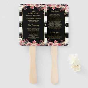Classy Stripes Floral Watercolor Wedding Program Hand Fan