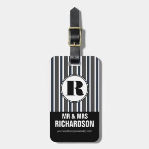 Classy Stripes Mr and Mrs Monogram Luggage Tag