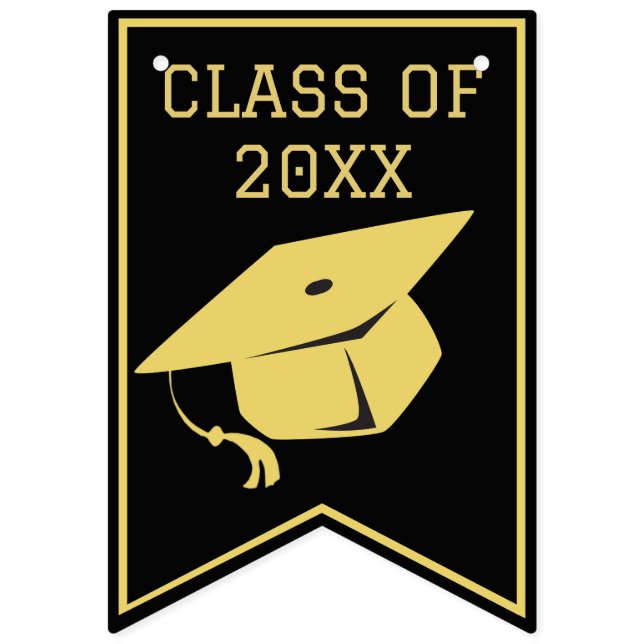 Classy Stylish Black and Gold Graduation Party Bunting (First Flag)