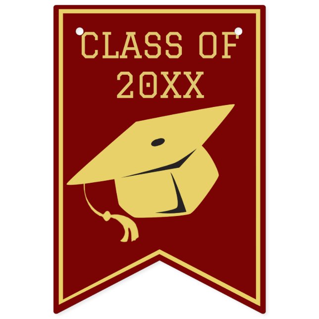 Classy Stylish Gold on Maroon Graduation Party Bunting (First Flag)