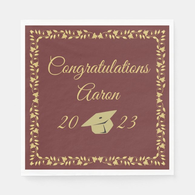 Classy Stylish Gold on Maroon Graduation Party Napkin (Front)